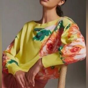VGUC Anthropologie Daily Practice yellow floral cropped sweatshirt Sz. M